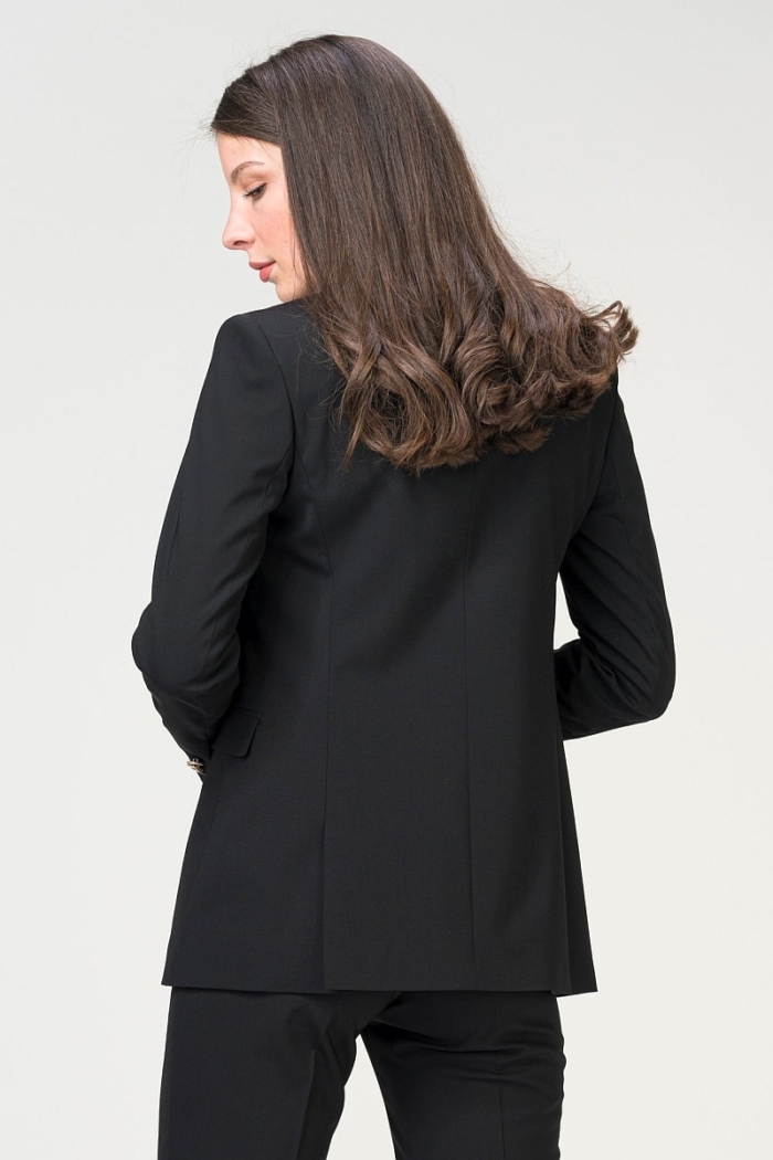 Elegantan crni ženski sako s dvorednim kopčanjem