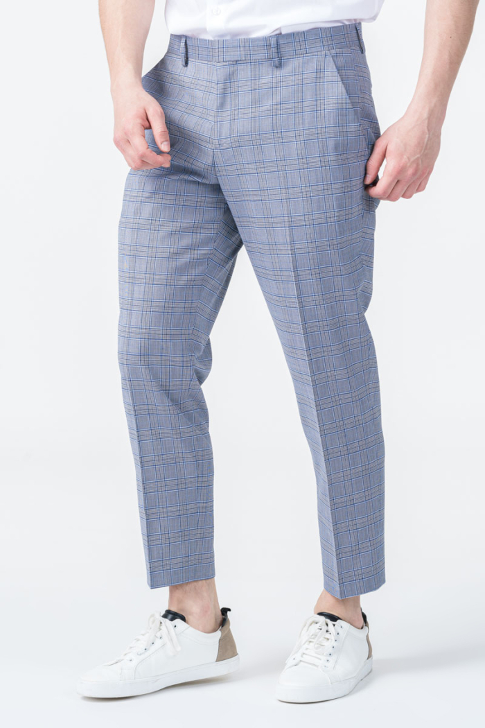 Varteks YOUNG - Sivo plave karirane muške hlače - Slim fit