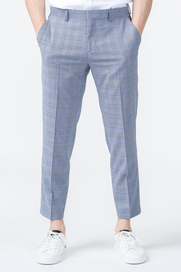 Varteks YOUNG - Blue-grey plaid men's trousers - Slim fit