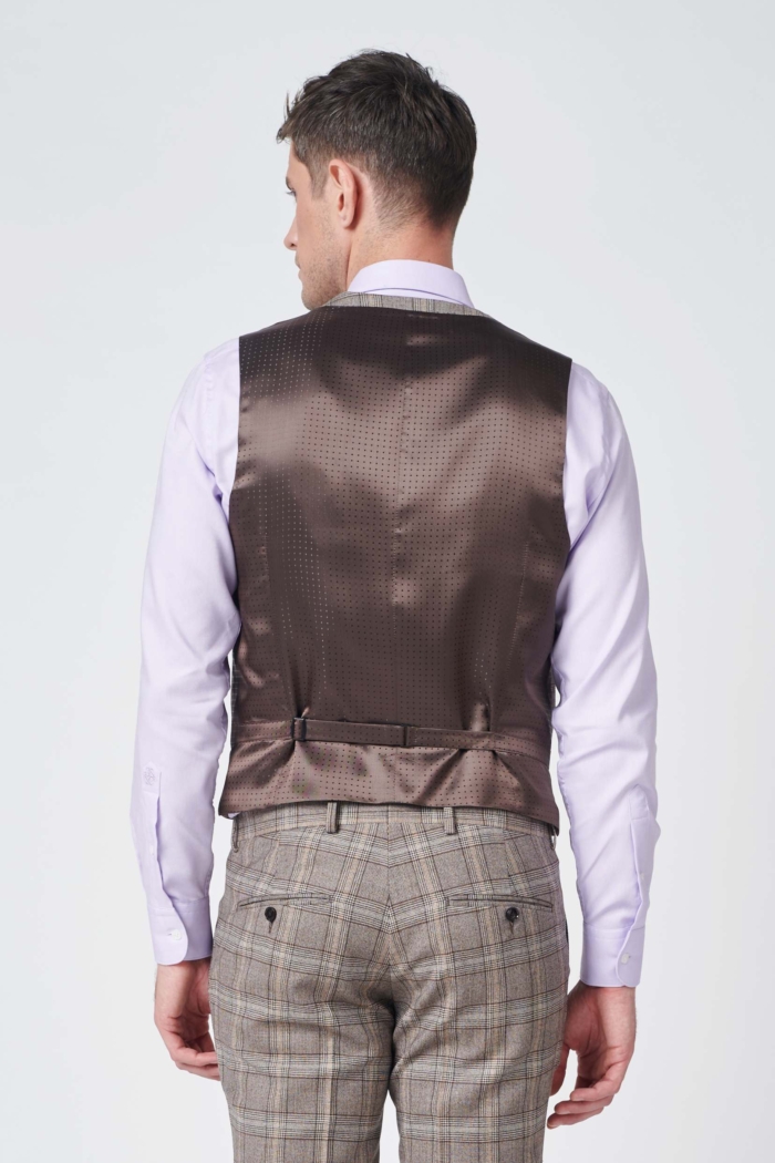 Varteks Brown plaid suit waistcoat - Regular fit