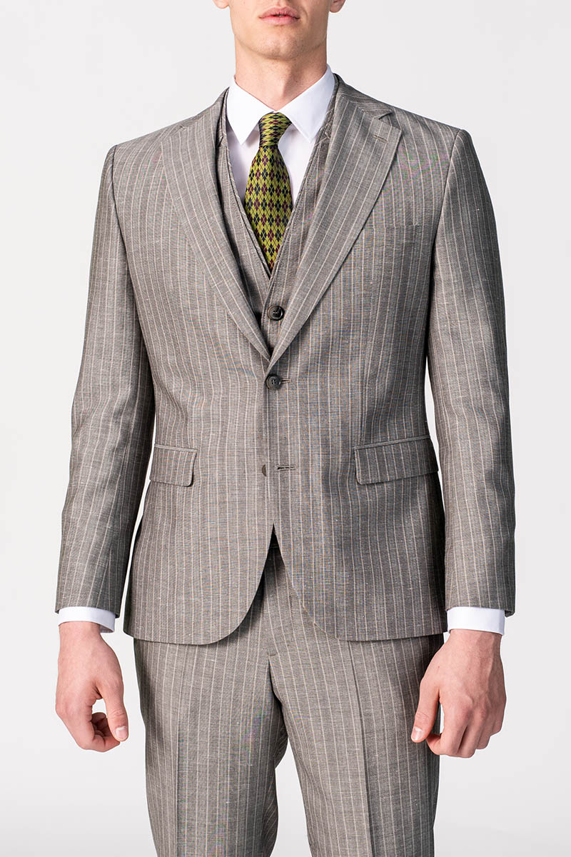 Striped Two Piece Grey Men Suit - Wessi