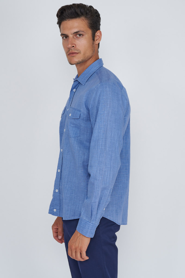 Varteks Plava muška košulja od pamuka i lana – Casual fit