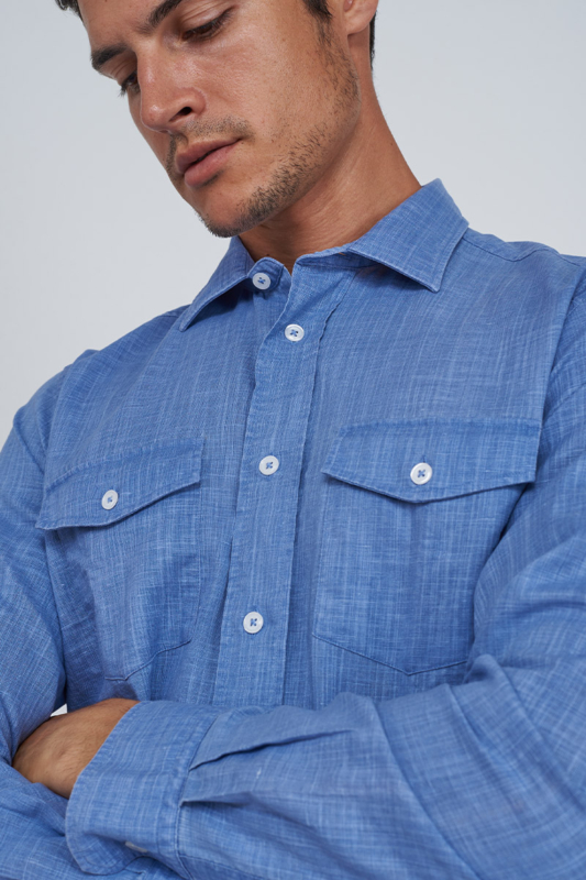 Varteks Plava muška košulja od pamuka i lana – Casual fit
