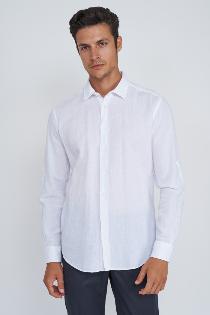 Bijela muška košulja od lana i pamuka - Regular fit