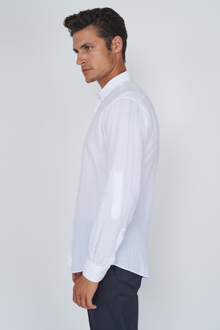 Varteks Bijela muška košulja od lana i pamuka - Regular fit