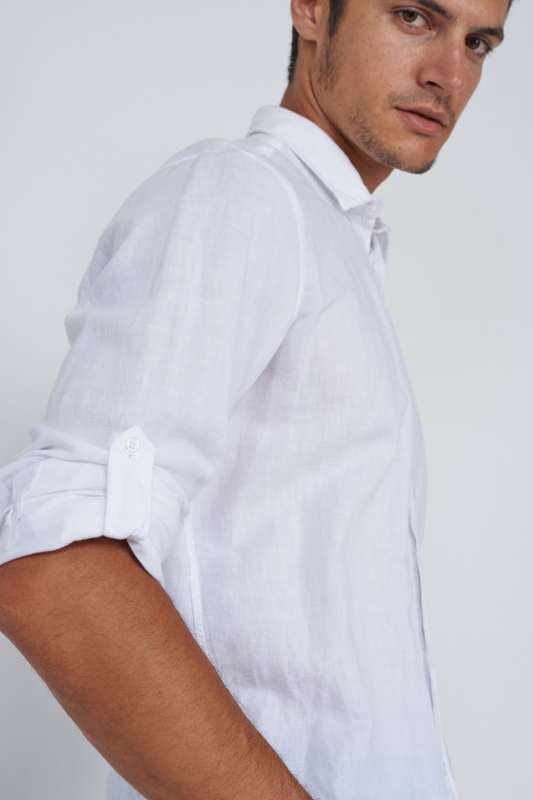Varteks Bijela muška košulja od lana i pamuka - Regular fit