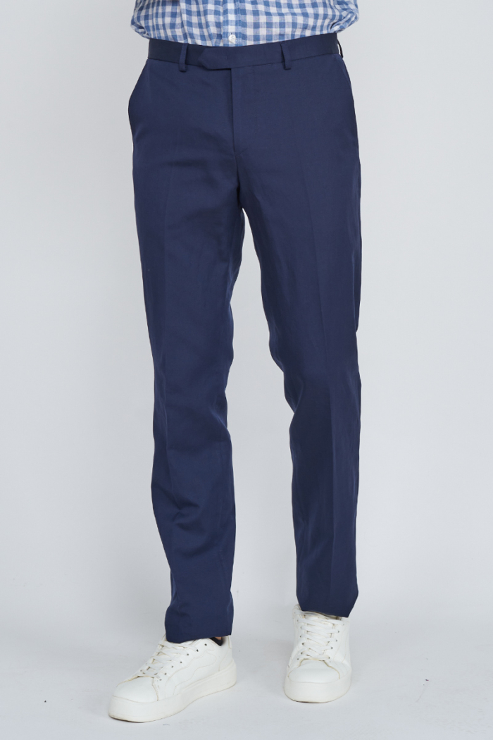 Varteks Tamno plave chino hlače od pamuka i lana - Regular fit