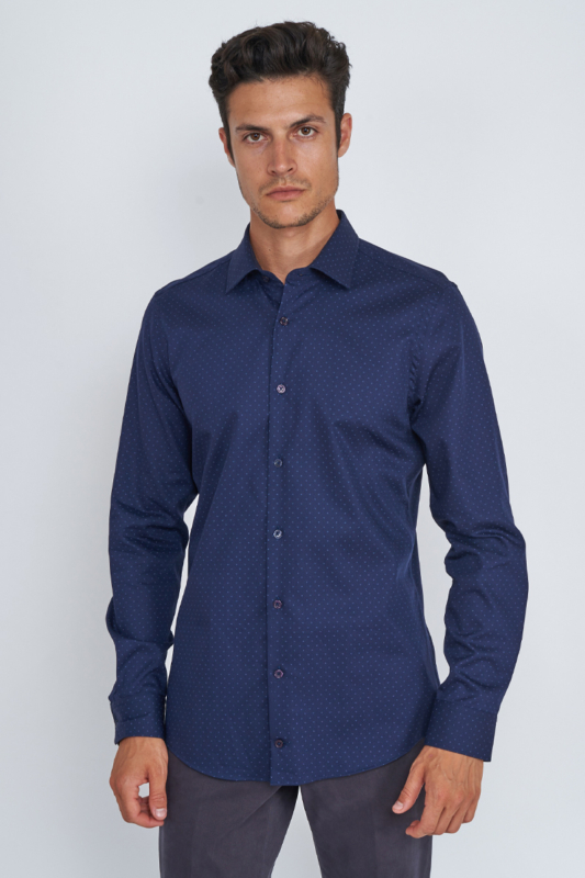 Varteks Muška tamno plava košulja s decentnim printom - Slim fit